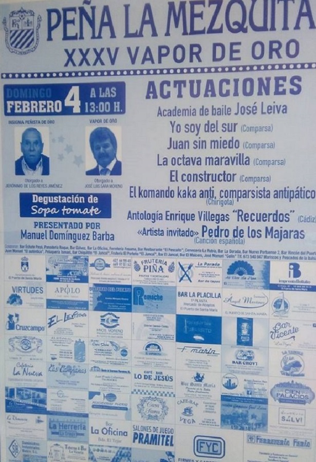 Cartel sobre el Programa de actos para la entrega del XXXV Vapor de Oro otorgado por la Peña la Mezquita